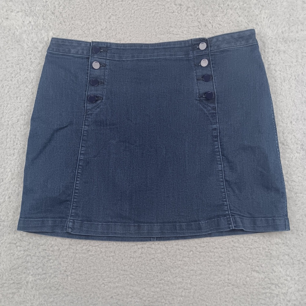 Loft Skirt Sailor Mini Woman 18 Blue Denim Button Front Stretch Dark Wash